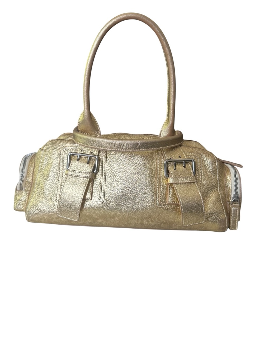 Furla Metallic Gold Pebbled Satchel